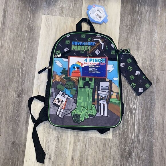 Minecraft School Backpack 4 piece Set 16" NWT Pencil Case - Picture 1 of 5